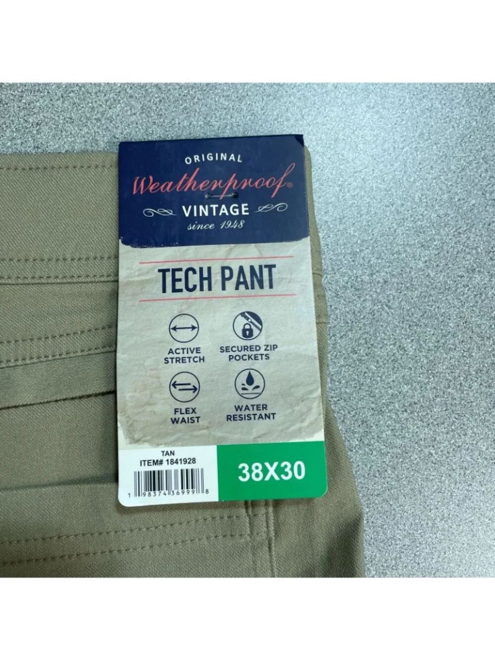 NWT Weatherproof Vintage Men's 38X30 Tan Tech Pants Active Stretch i2340